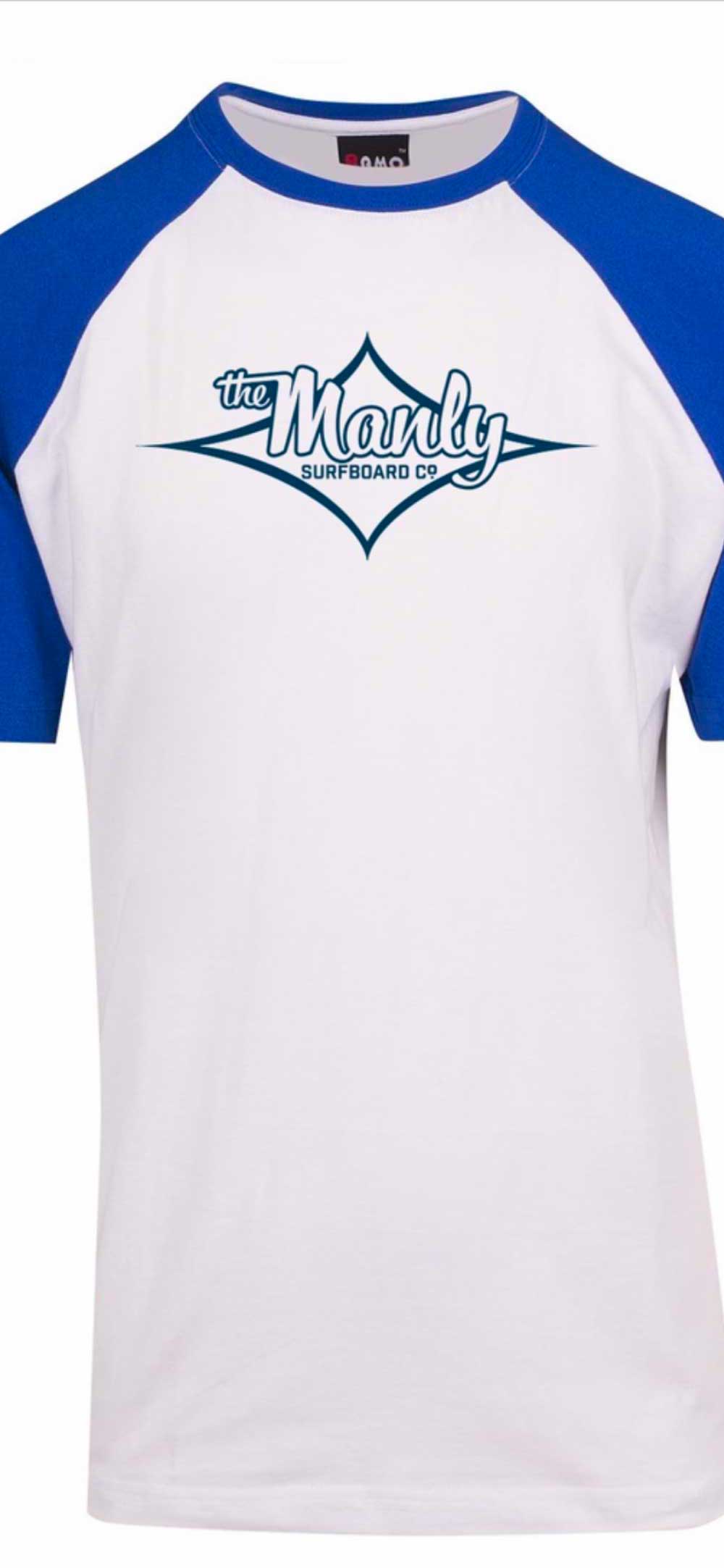 Manly Surfboard Company T-Shirt Raglan with Blue Sleeves - Image 2